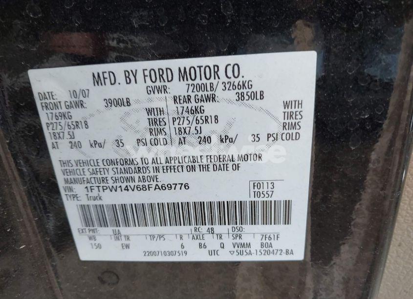 Photo 9 of 2008 Ford F-150 60TH ANNIVERSARY/FX4/KING RANCH/LARIAT/XLT (VIN 1FTPW14V68FA69776)