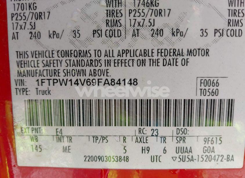 Photo 9 of 2009 Ford F-150 FX4/KING RANCH/LARIAT/PLATINUM/XL/XLT (VIN 1FTPW14V69FA84148)