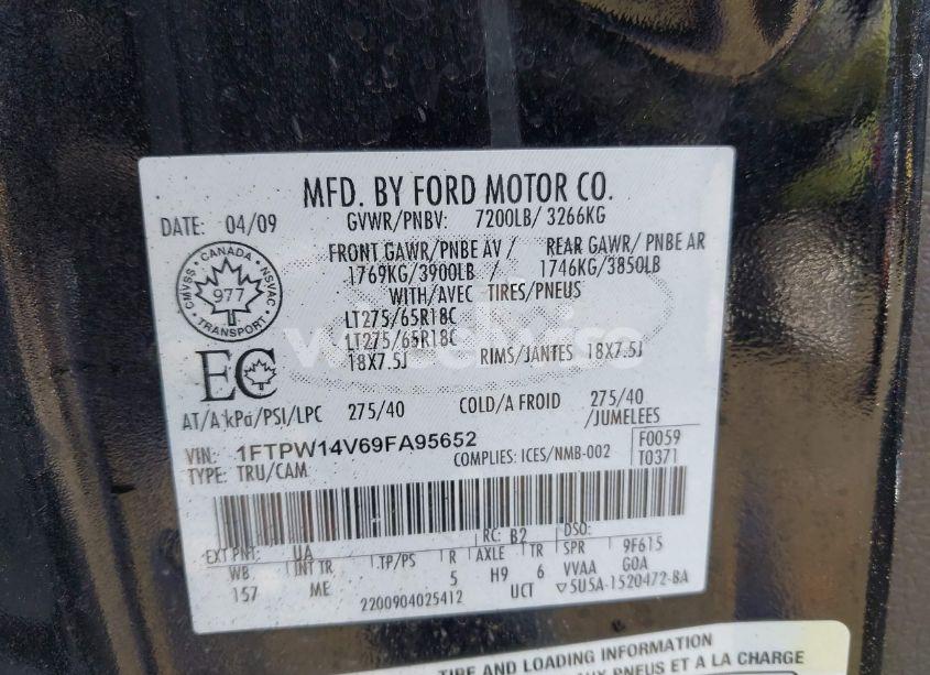 Photo 9 of 2009 Ford F-150 FX4/KING RANCH/LARIAT/PLATINUM/XL/XLT (VIN 1FTPW14V69FA95652)