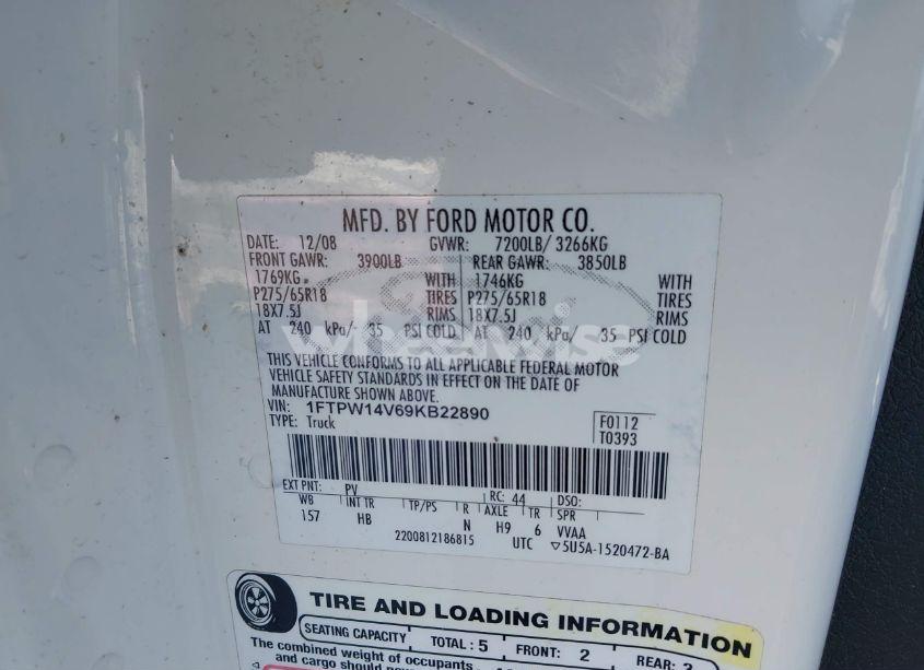 Photo 9 of 2009 Ford F150 SUPERCREW (VIN 1FTPW14V69KB22890)