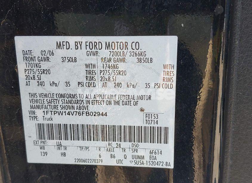 Photo 9 of 2006 Ford F-150 FX4/LARIAT/XLT (VIN 1FTPW14V76FB02944)