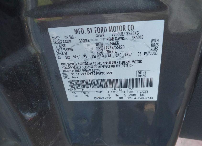 Photo 9 of 2006 Ford F-150 FX4/LARIAT/XLT (VIN 1FTPW14V76FB38651)