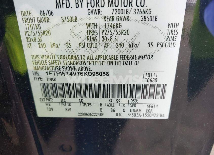 Photo 9 of 2006 Ford F-150 FX4/LARIAT/XLT (VIN 1FTPW14V76KD95056)