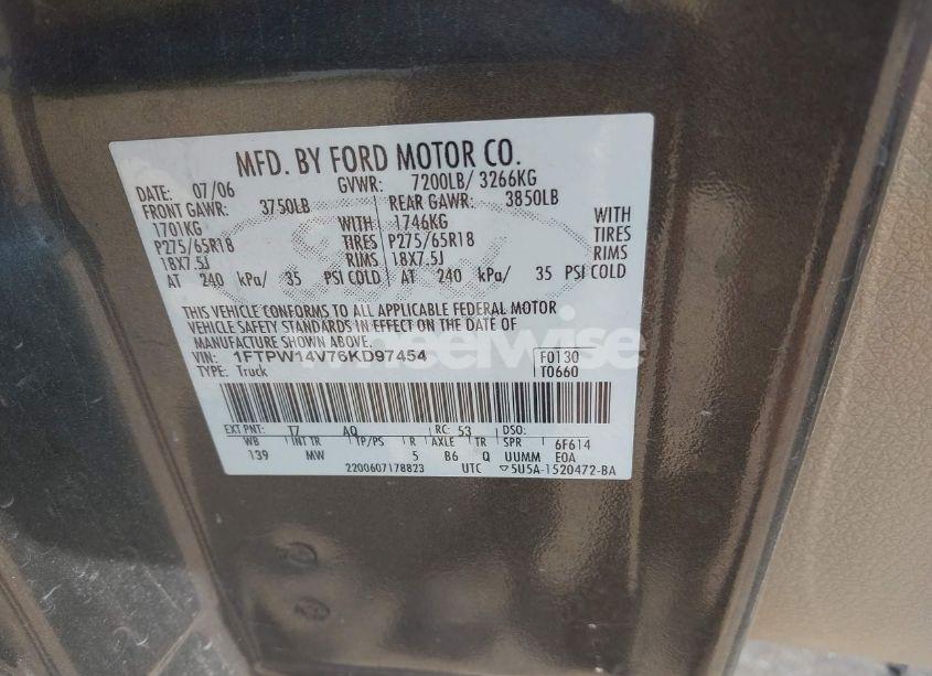 Photo 9 of 2006 Ford F-150 FX4/LARIAT/XLT (VIN 1FTPW14V76KD97454)