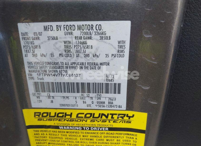 Photo 9 of 2007 Ford F-150 FX4/LARIAT/XLT (VIN 1FTPW14V77KC66137)