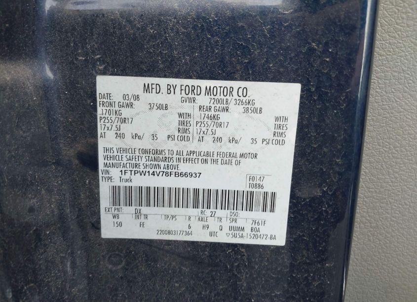 Photo 9 of 2008 Ford F-150 60TH ANNIVERSARY/FX4/KING RANCH/LARIAT/XLT (VIN 1FTPW14V78FB66937)
