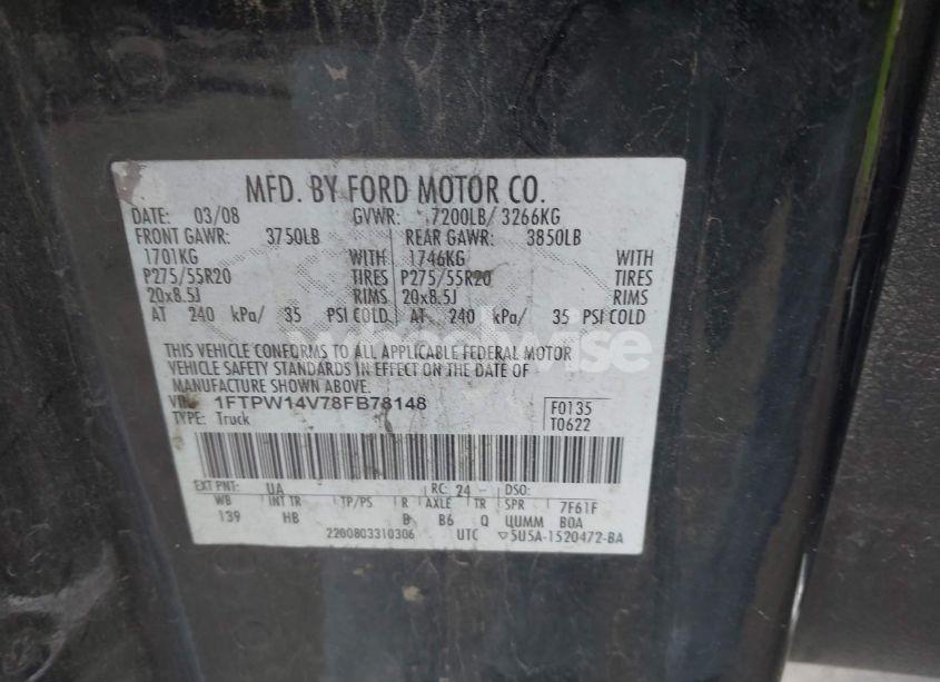 Photo 9 of 2008 Ford F-150 60TH ANNIVERSARY/FX4/KING RANCH/LARIAT/XLT (VIN 1FTPW14V78FB78148)