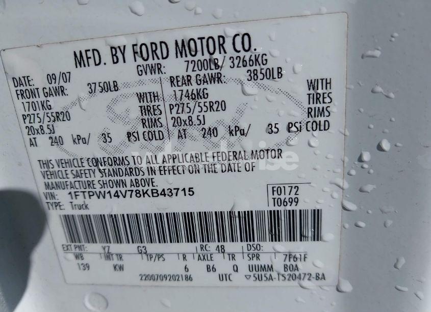 Photo 9 of 2008 Ford F-150 60TH ANNIVERSARY/FX4/KING RANCH/LARIAT/XLT (VIN 1FTPW14V78KB43715)