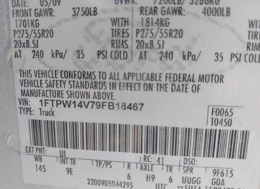 Photo 9 of 2009 Ford F-150 FX4/KING RANCH/LARIAT/PLATINUM/XL/XLT (VIN 1FTPW14V79FB18467)