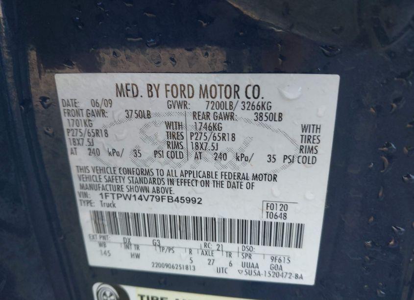 Photo 9 of 2009 Ford F-150 FX4/KING RANCH/LARIAT/PLATINUM/XL/XLT (VIN 1FTPW14V79FB45992)