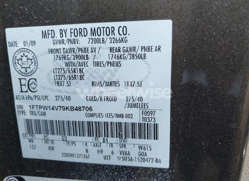 Photo 9 of 2009 Ford F-150 FX4/KING RANCH/LARIAT/PLATINUM/XL/XLT (VIN 1FTPW14V79KB48706)