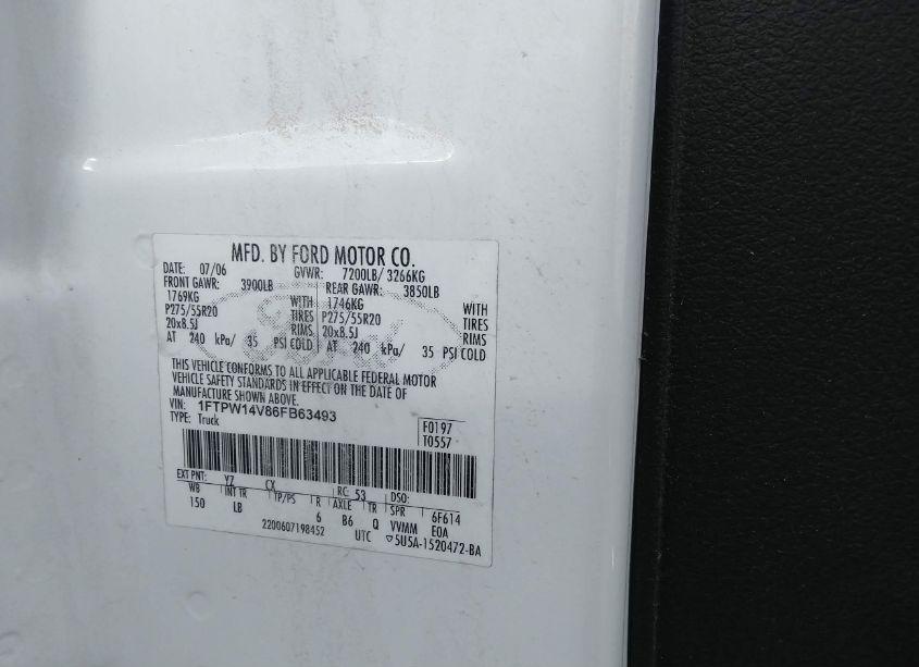 Photo 9 of 2006 Ford F-150 FX4/LARIAT/XLT (VIN 1FTPW14V86FB63493)