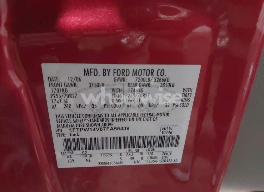 Photo 9 of 2007 Ford F-150 FX4/LARIAT/XLT (VIN 1FTPW14V87FA55439)