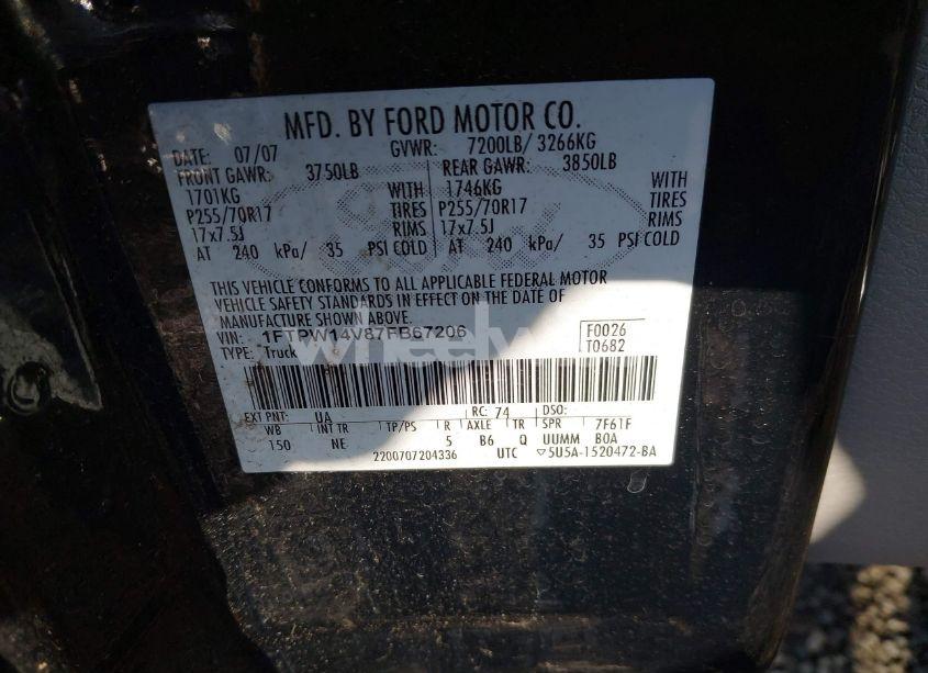 Photo 9 of 2007 Ford F-150 FX4/LARIAT/XLT (VIN 1FTPW14V87FB67206)