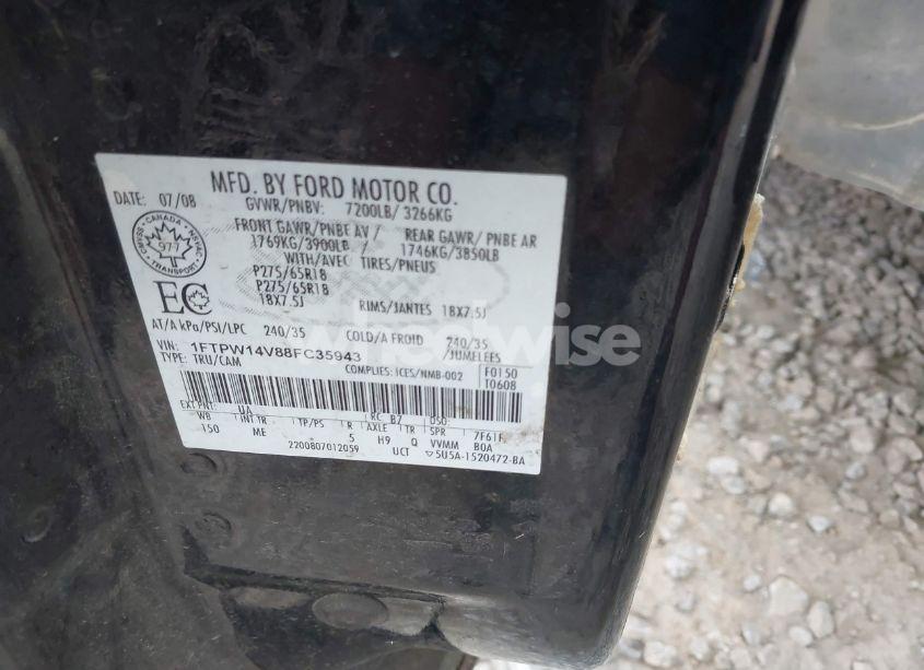 Photo 9 of 2008 Ford F-150 60TH ANNIVERSARY/FX4/KING RANCH/LARIAT/XLT (VIN 1FTPW14V88FC35943)