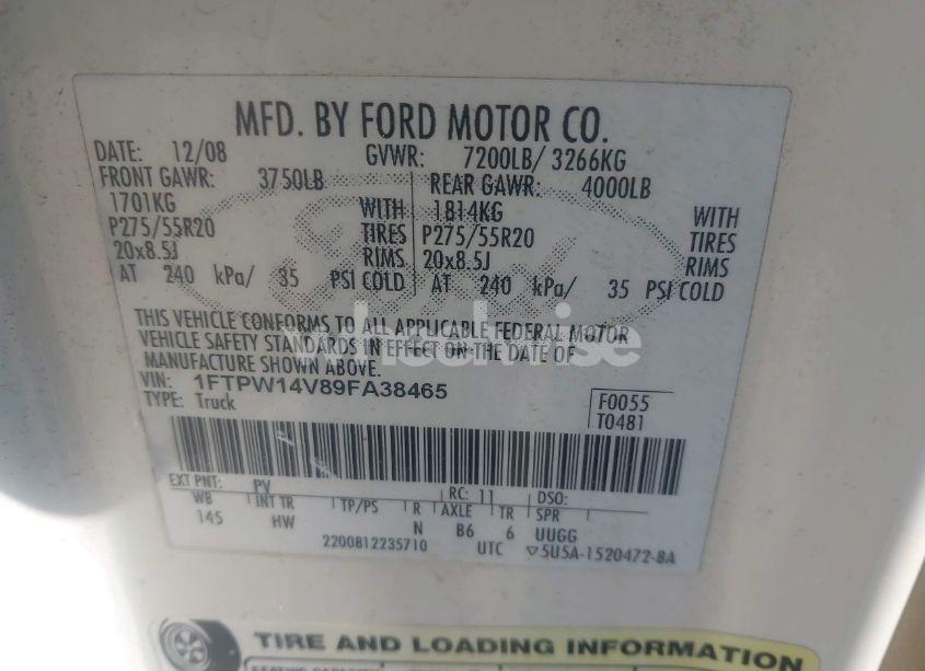 Photo 9 of 2009 Ford F-150 FX4/KING RANCH/LARIAT/PLATINUM/XL/XLT (VIN 1FTPW14V89FA38465)