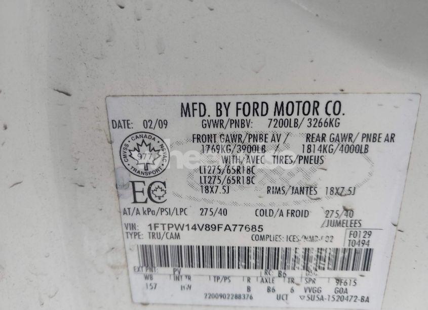 Photo 9 of 2009 Ford F-150 FX4/KING RANCH/LARIAT/PLATINUM/XL/XLT (VIN 1FTPW14V89FA77685)