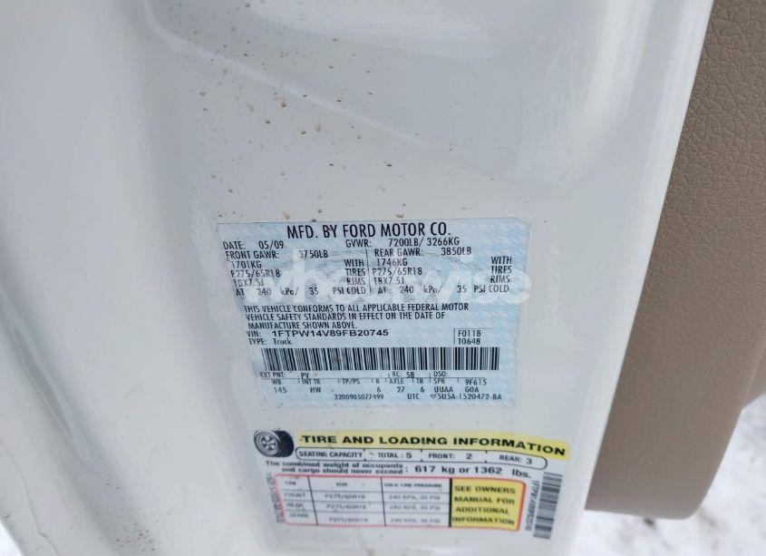 Photo 9 of 2009 Ford F-150 FX4/KING RANCH/LARIAT/PLATINUM/XL/XLT (VIN 1FTPW14V89FB20745)