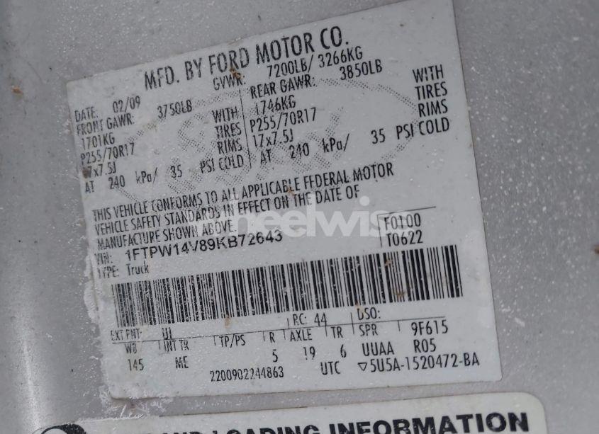 Photo 9 of 2009 Ford F-150 FX4/KING RANCH/LARIAT/PLATINUM/XL/XLT (VIN 1FTPW14V89KB72643)