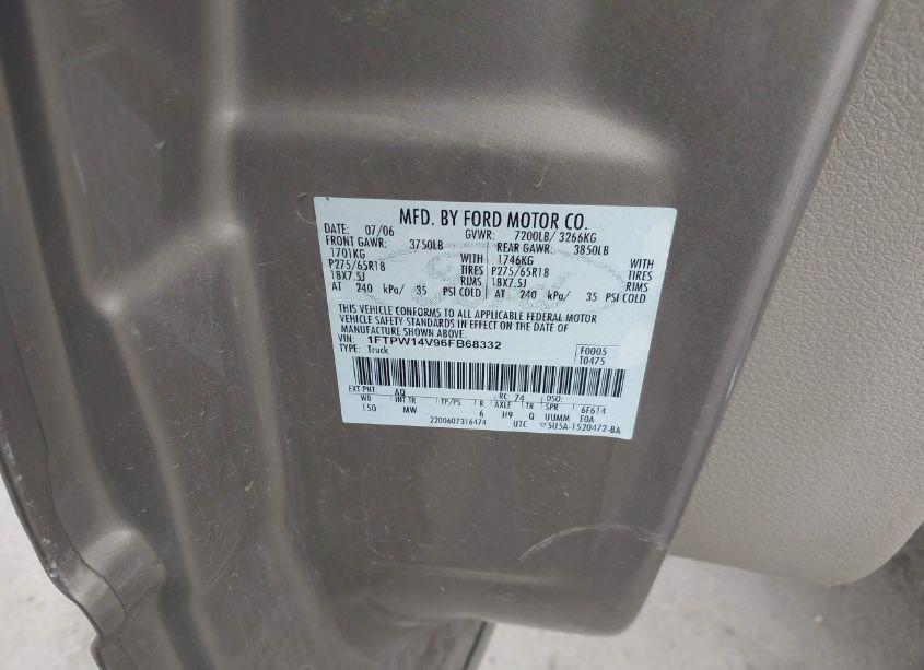Photo 9 of 2006 Ford F-150 FX4/LARIAT/XLT (VIN 1FTPW14V96FB68332)