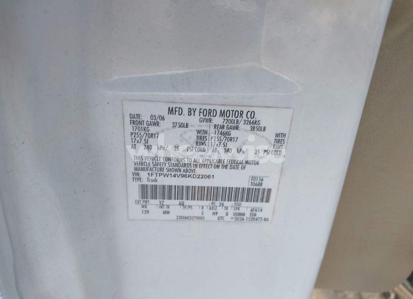 Photo 9 of 2006 Ford F-150 FX4/LARIAT/XLT (VIN 1FTPW14V96KD22061)