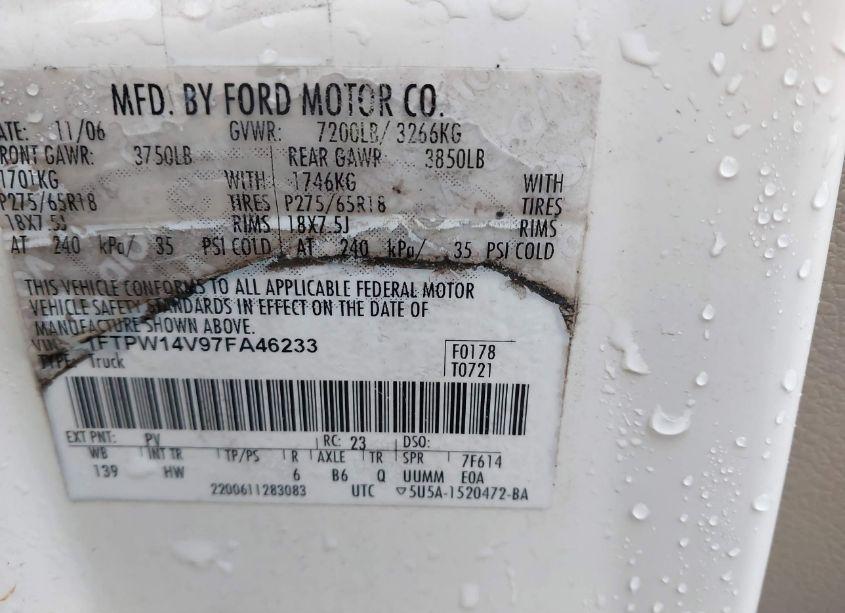 Photo 9 of 2007 Ford F-150 FX4/LARIAT/XLT (VIN 1FTPW14V97FA46233)