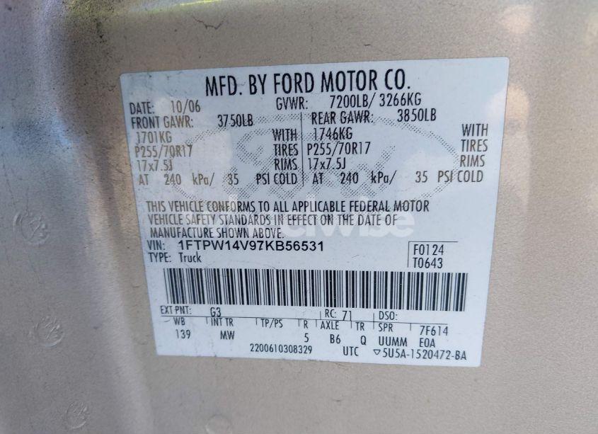 Photo 9 of 2007 Ford F-150 FX4/LARIAT/XLT (VIN 1FTPW14V97KB56531)