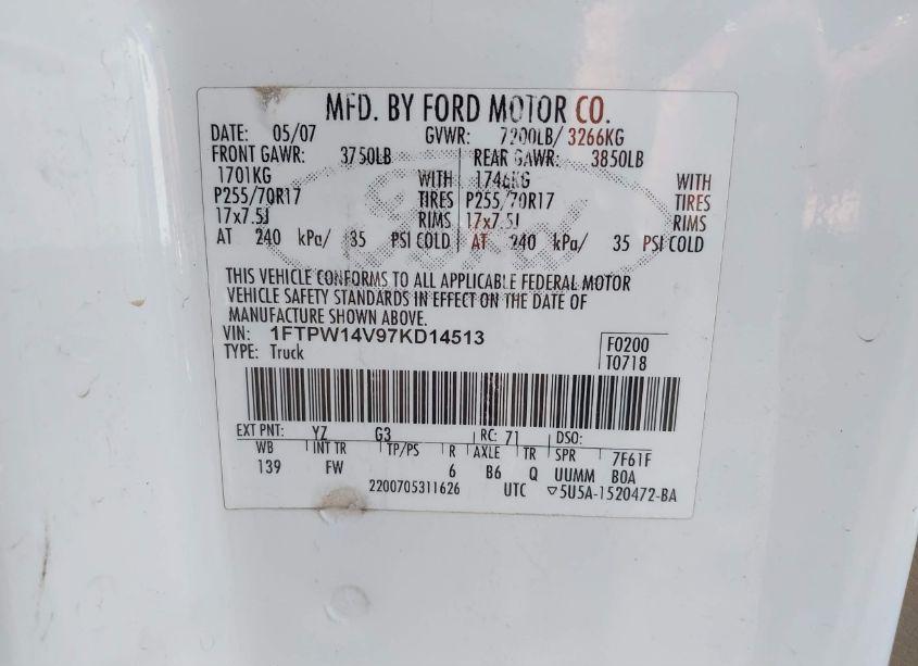 Photo 9 of 2007 Ford F-150 FX4/LARIAT/XLT (VIN 1FTPW14V97KD14513)