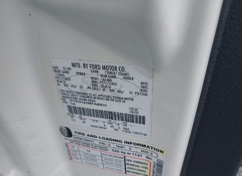 Photo 9 of 2009 Ford F-150 (VIN 1FTPW14V99FA40631)