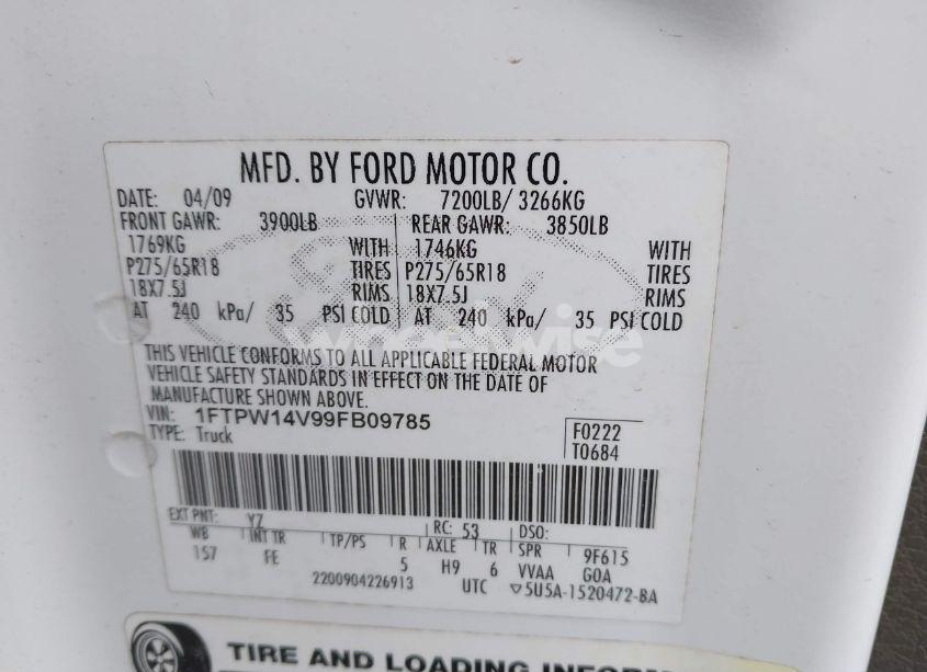 Photo 9 of 2009 Ford F-150 FX4/KING RANCH/LARIAT/PLATINUM/XL/XLT (VIN 1FTPW14V99FB09785)