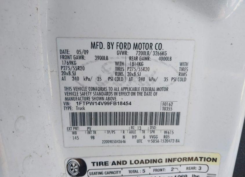 Photo 9 of 2009 Ford F-150 FX4/KING RANCH/LARIAT/PLATINUM/XL/XLT (VIN 1FTPW14V99FB18454)