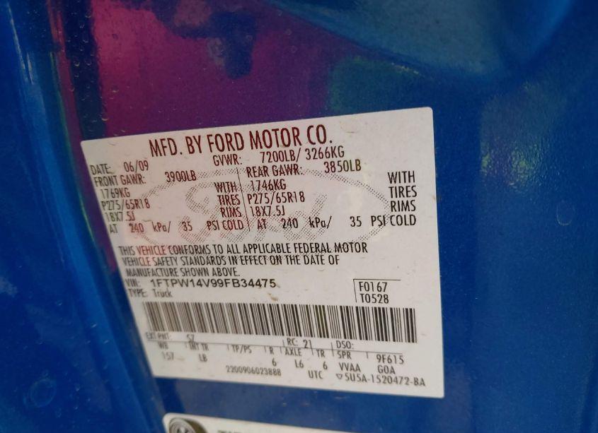 Photo 9 of 2009 Ford F-150 FX4/KING RANCH/LARIAT/PLATINUM/XL/XLT (VIN 1FTPW14V99FB34475)