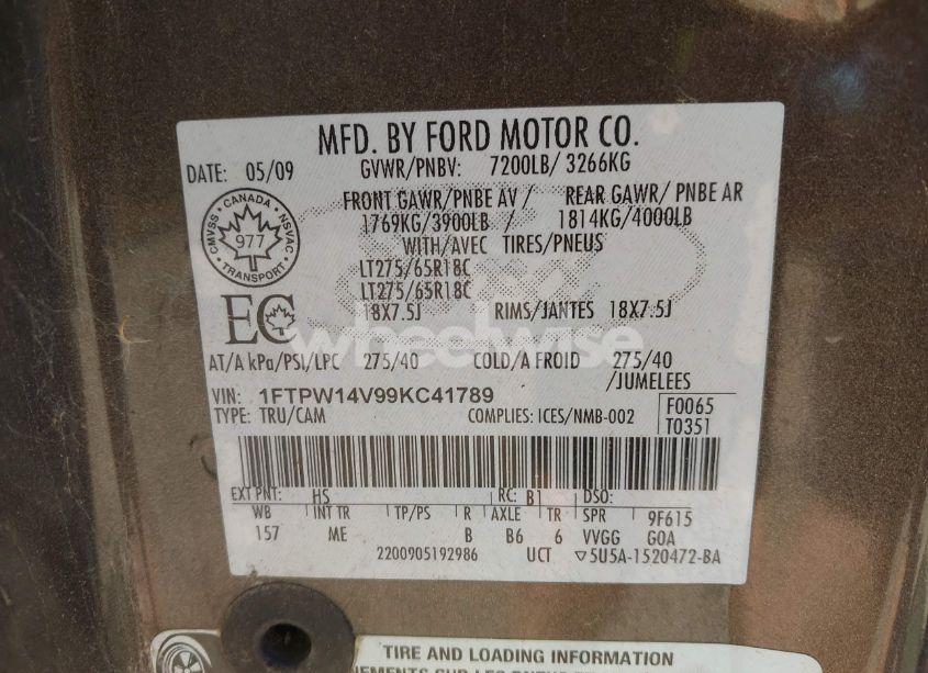 Photo 9 of 2009 Ford F-150 XLT (VIN 1FTPW14V99KC41789)