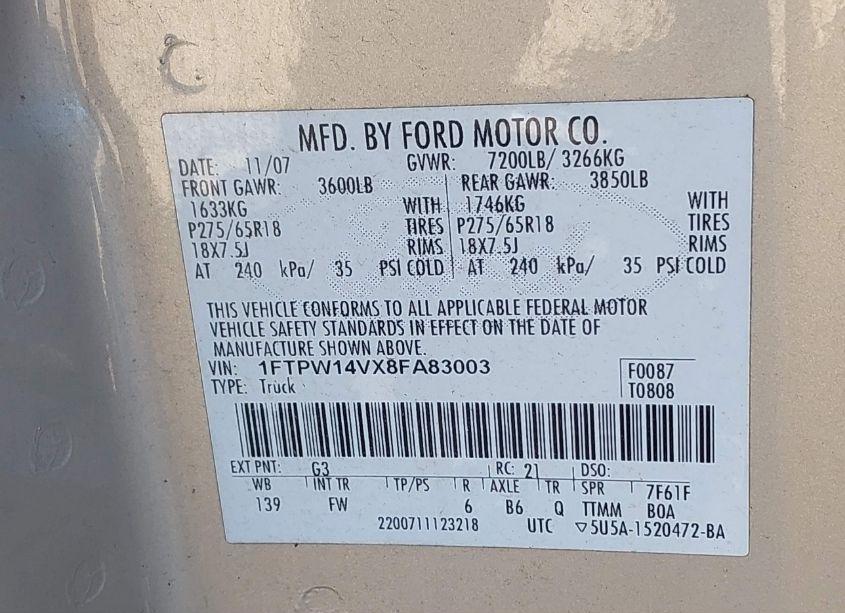 Photo 9 of 2008 Ford F-150 XLT (VIN 1FTPW14VX8FA83003)