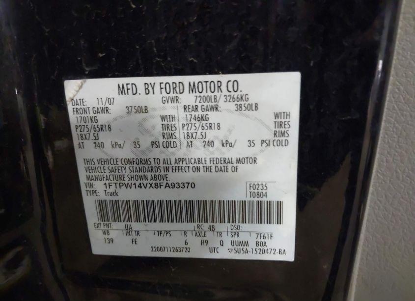 Photo 9 of 2008 Ford F-150 60TH ANNIVERSARY/FX4/KING RANCH/LARIAT/XLT (VIN 1FTPW14VX8FA93370)