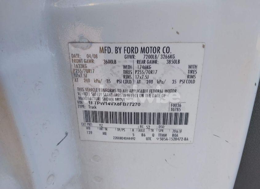 Photo 9 of 2008 Ford F-150 60TH ANNIVERSARY/FX4/KING RANCH/LARIAT/XLT (VIN 1FTPW14VX8FB77270)