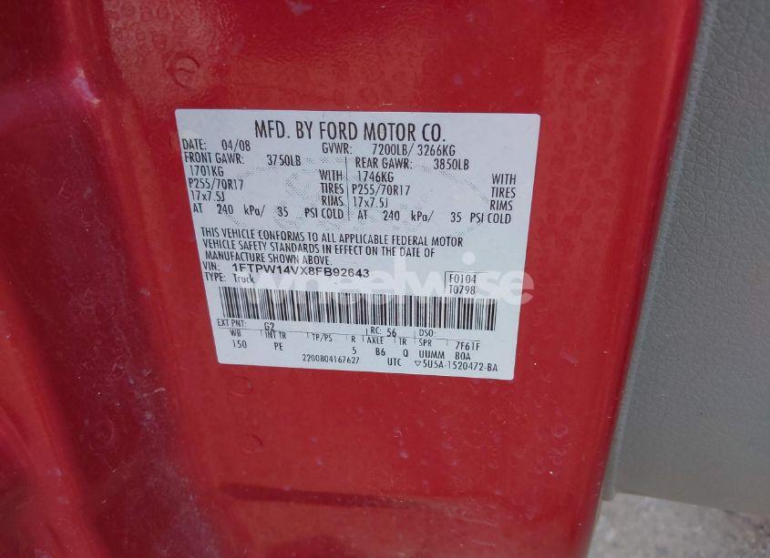 Photo 9 of 2008 Ford F-150 XLT (VIN 1FTPW14VX8FB92643)