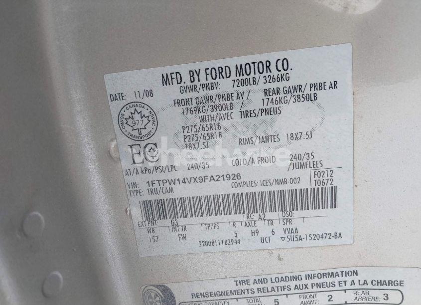 Photo 9 of 2009 Ford F-150 XLT (VIN 1FTPW14VX9FA21926)