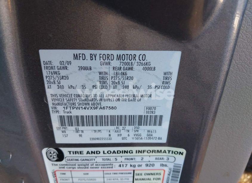 Photo 9 of 2009 Ford F-150 PLATINUM (VIN 1FTPW14VX9FA67580)