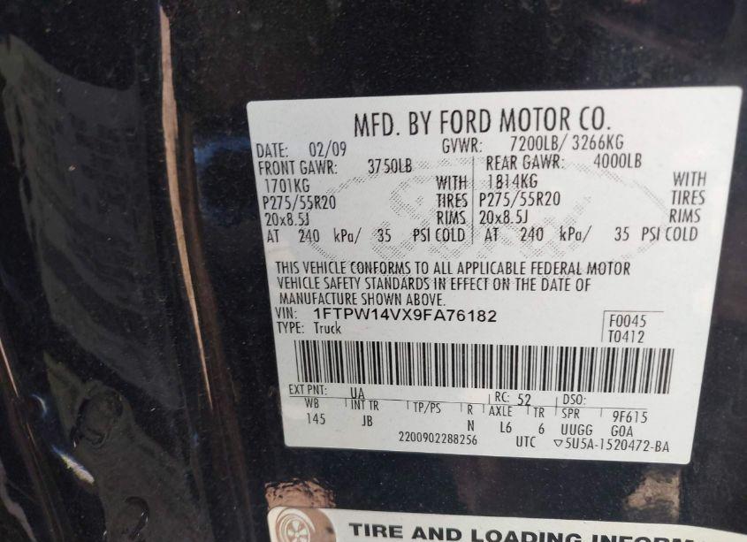 Photo 9 of 2009 Ford F-150 FX4/KING RANCH/LARIAT/PLATINUM/XL/XLT (VIN 1FTPW14VX9FA76182)