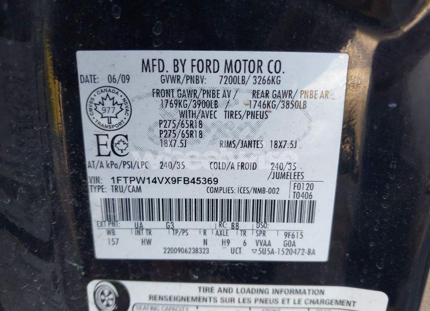 Photo 9 of 2009 Ford F-150 FX4/KING RANCH/LARIAT/PLATINUM/XL/XLT (VIN 1FTPW14VX9FB45369)