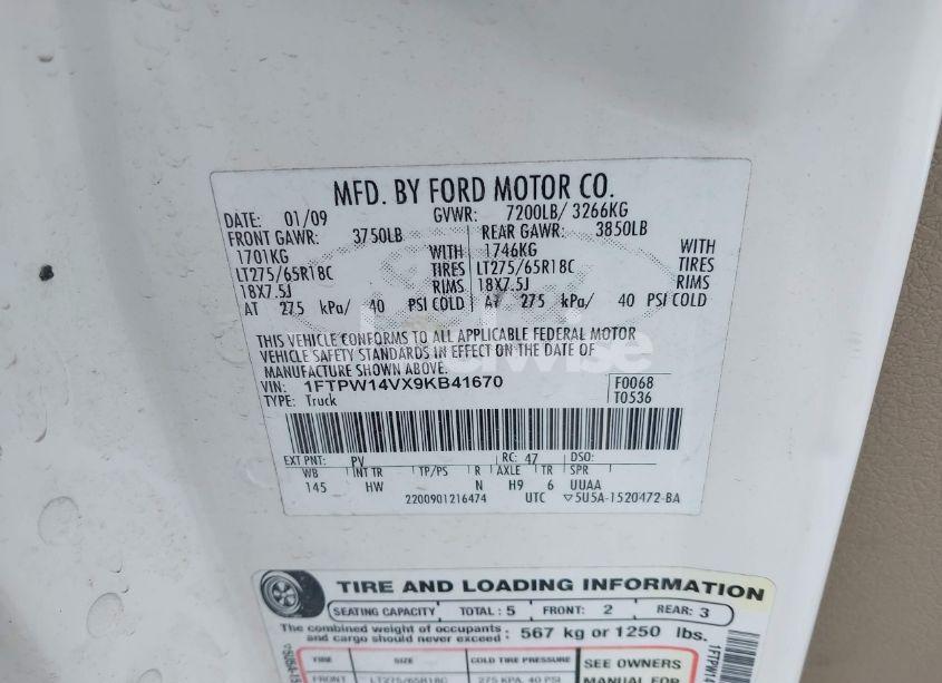 Photo 9 of 2009 Ford F-150 FX4/KING RANCH/LARIAT/PLATINUM/XL/XLT (VIN 1FTPW14VX9KB41670)