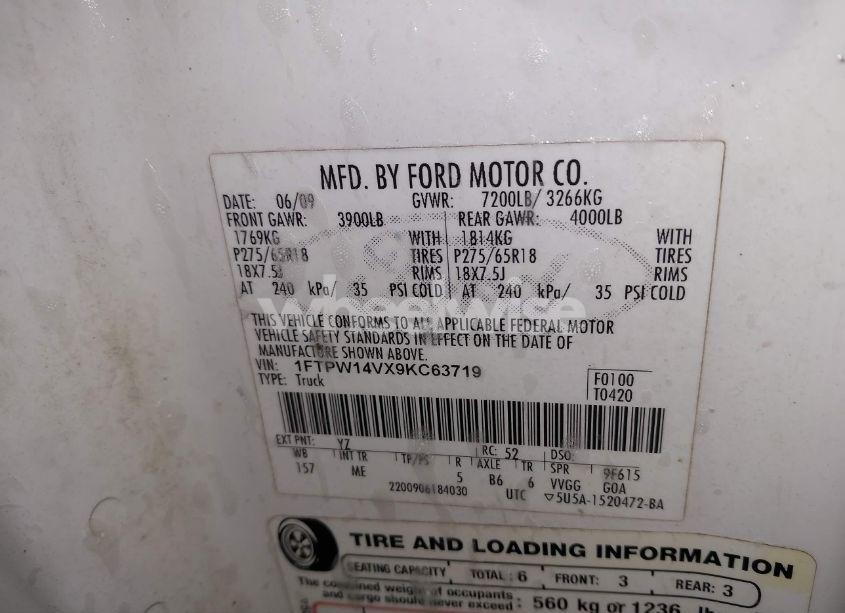 Photo 9 of 2009 Ford F-150 FX4/KING RANCH/LARIAT/PLATINUM/XL/XLT (VIN 1FTPW14VX9KC63719)