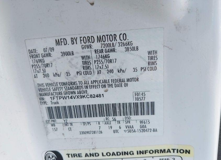 Photo 9 of 2009 Ford F-150 FX4/KING RANCH/LARIAT/PLATINUM/XL/XLT (VIN 1FTPW14VX9KC82481)