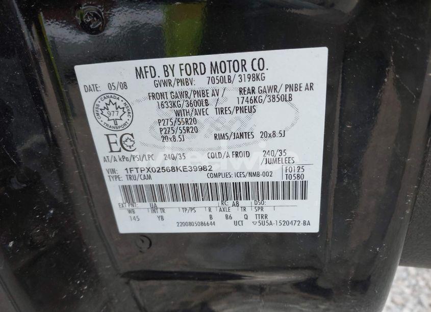 Photo 9 of 2008 Ford F-150 XLT (VIN 1FTPX02568KE39982)