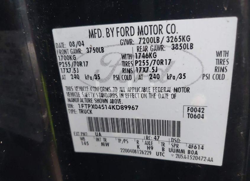 Photo 9 of 2004 Ford F-150 FX4/XLT (VIN 1FTPX04514KD89967)