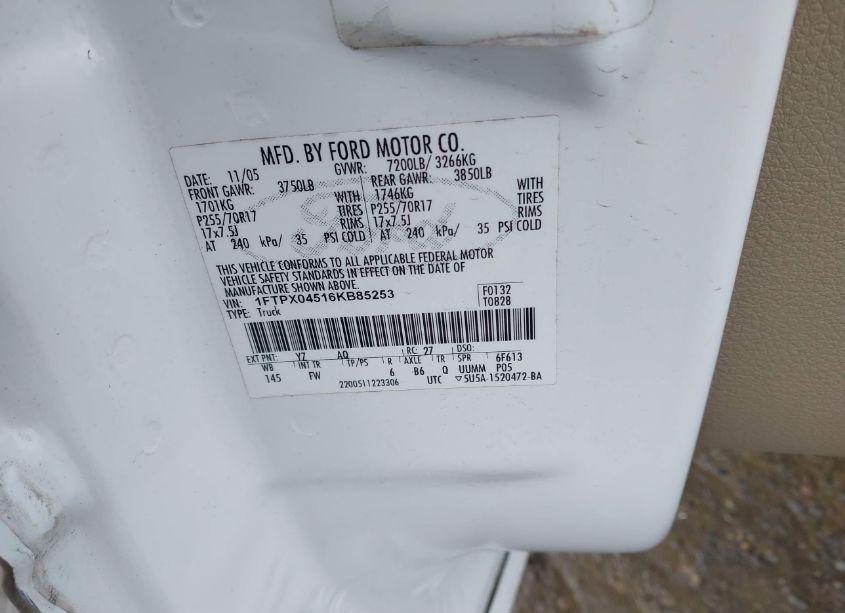 Photo 9 of 2006 Ford F-150 FX4/XLT (VIN 1FTPX04516KB85253)