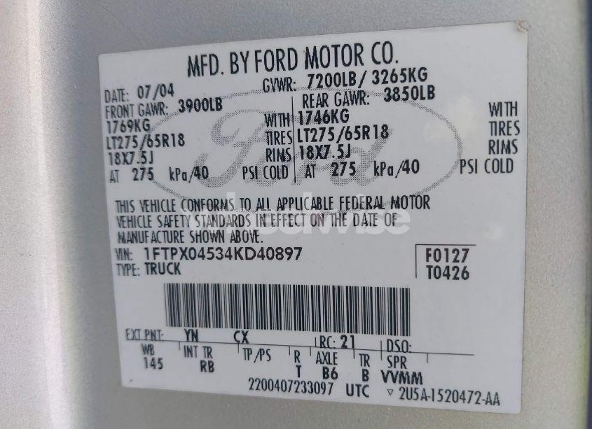 Photo 9 of 2004 Ford F-150 FX4/XLT (VIN 1FTPX04534KD40897)