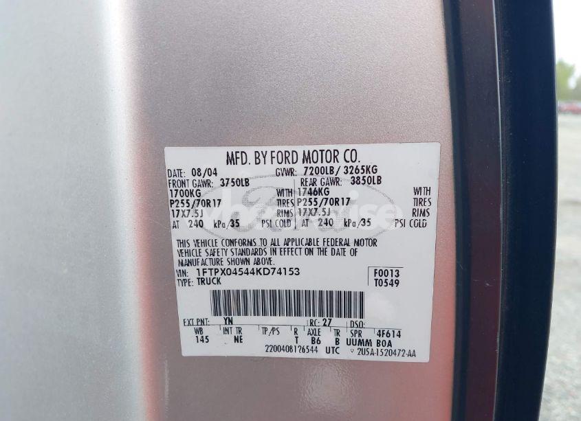 Photo 9 of 2004 Ford F-150 FX4/XLT (VIN 1FTPX04544KD74153)