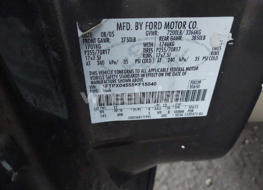 Photo 9 of 2005 Ford F-150 FX4/XLT (VIN 1FTPX04555KF15040)